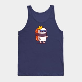 Cute King Salmon Sushi With Glasses Cartoon Tank Top